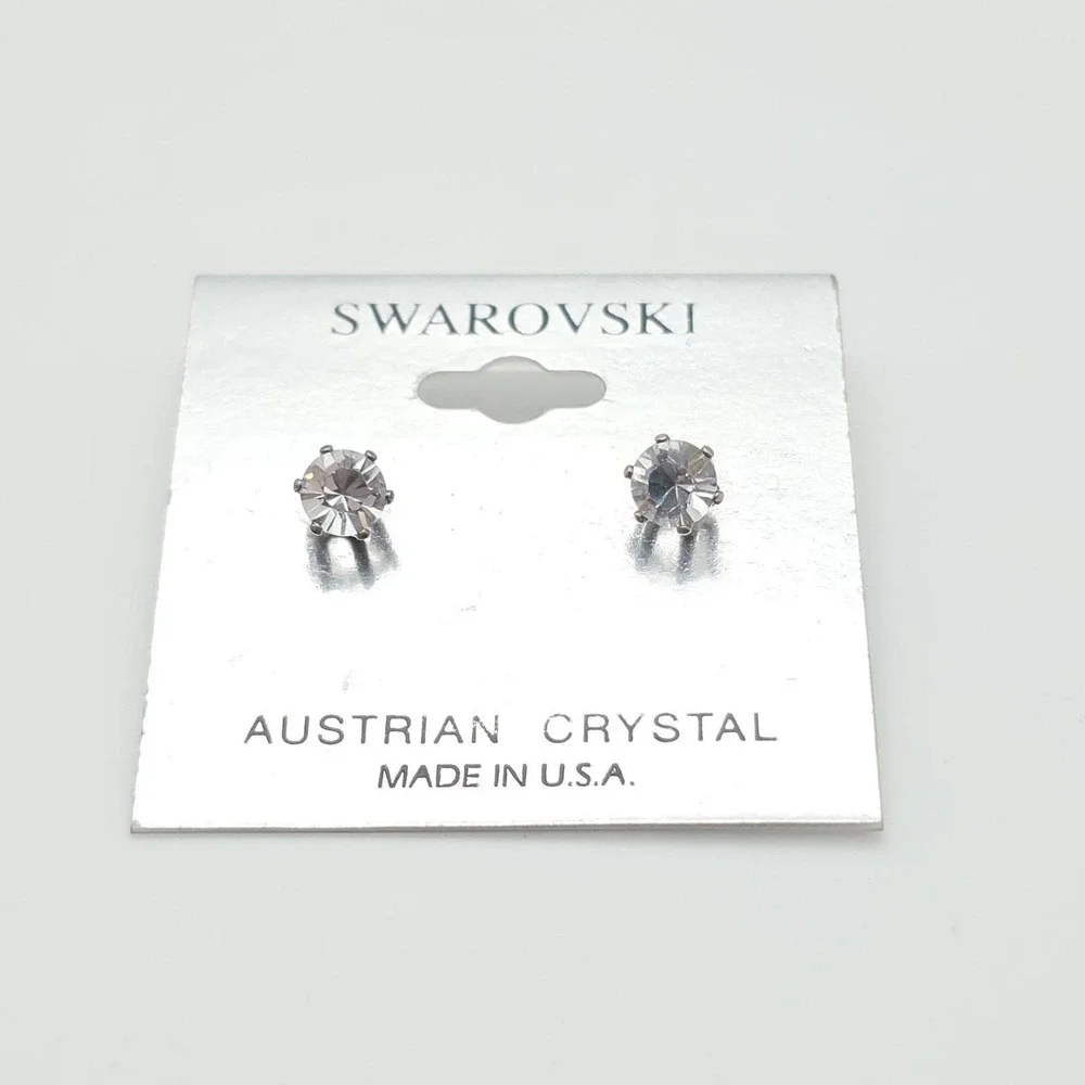 Vintage Genuine SWAROVSKI Earrings Clear Austrain Crystal Studs Silver Plate‎